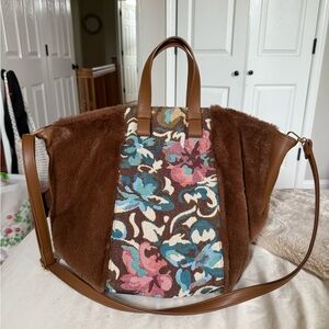 Anthropologie Brown Tote with Floral Accents